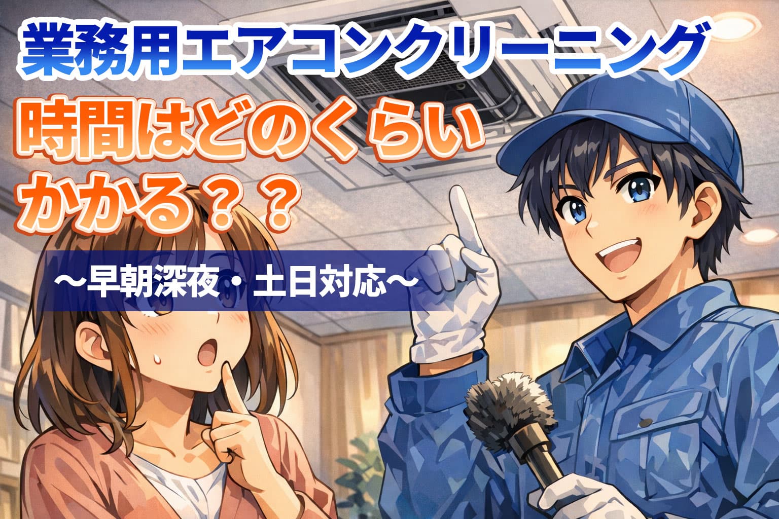 業務用エアコンクリーニングの時間はどのくらいかかる？？～早朝深夜・土日対応など～